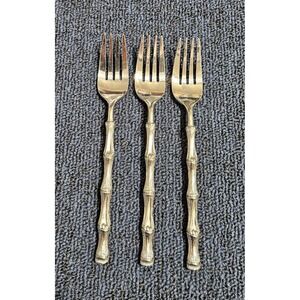 Oxford Hall JADE Salad Forks Textured Bamboo Cane Stainless Flatware Set Of 3